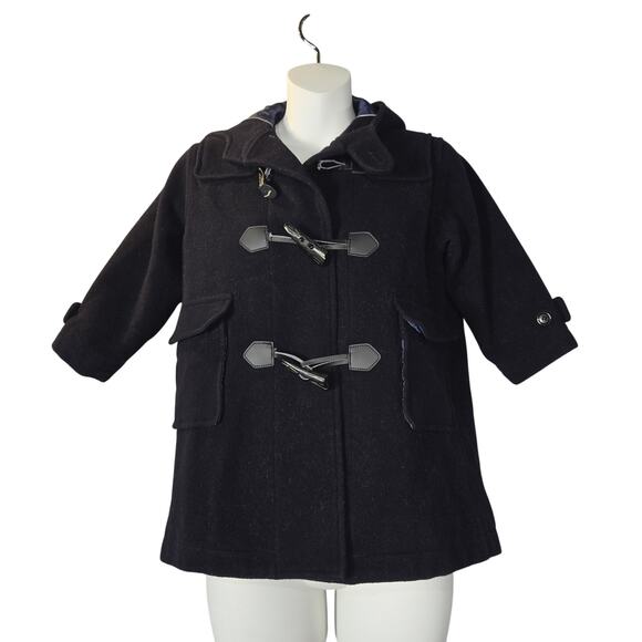 Comme Ca Du Mode Fille Wool Coat Kids 110A 4-5T Navy Hood Toggle Jacket Morandi - Picture 1 of 12